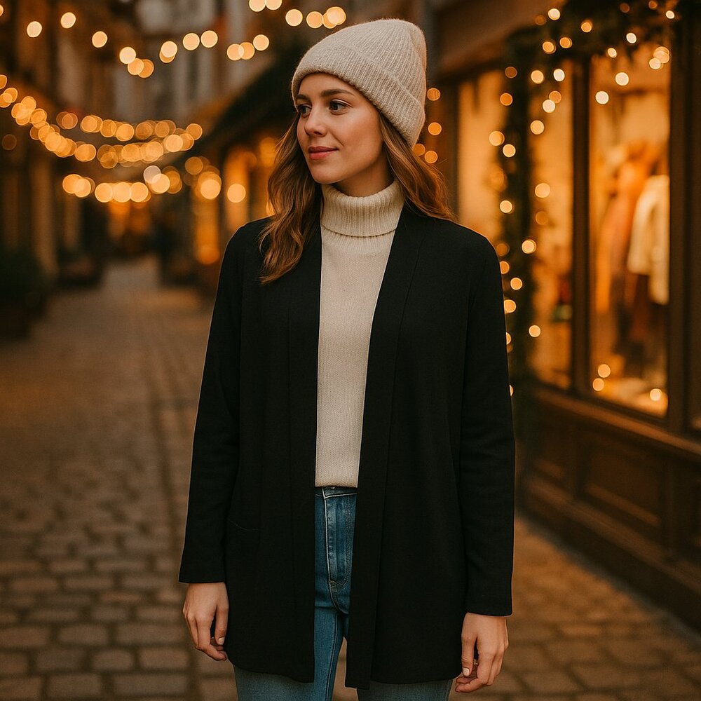 🖤 Elegant Black Soft-Drape Open Front Jacket — F… - image 1